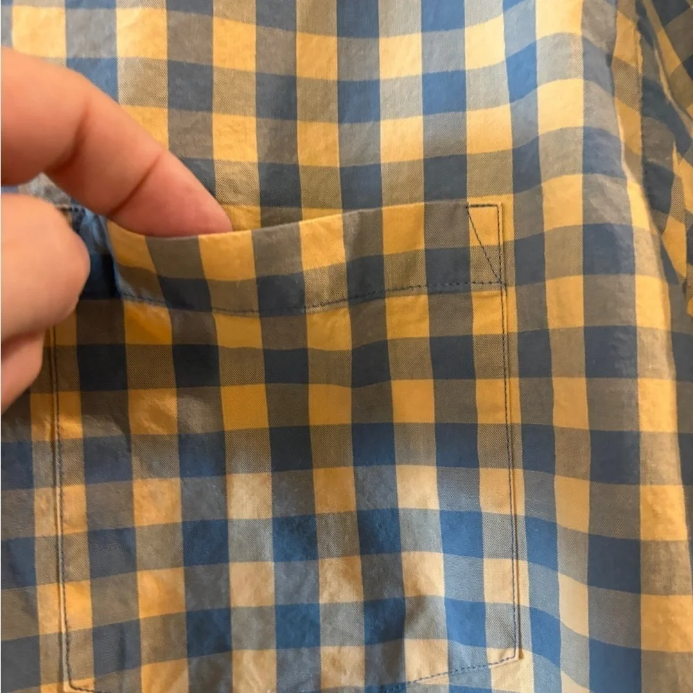 J CREW Men's Slim Fit Button Front  Yellow / Blue Plaid Check Shirt Size Large